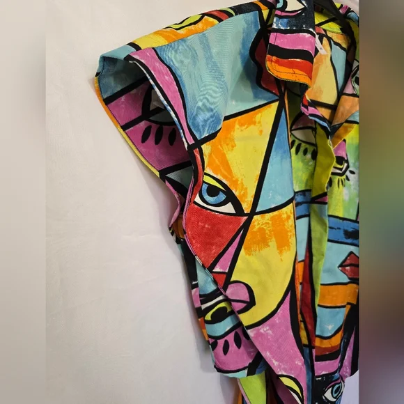 Live 4 Truth Abstract Art Button-Down, Picasso-Inspired Face Print Blouse - Picture 4 of 10
